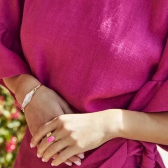 Kendra Scott Pink Agate Pryde Gold Open Ring SIZE 7 Adjustable - Picture 1 of 6